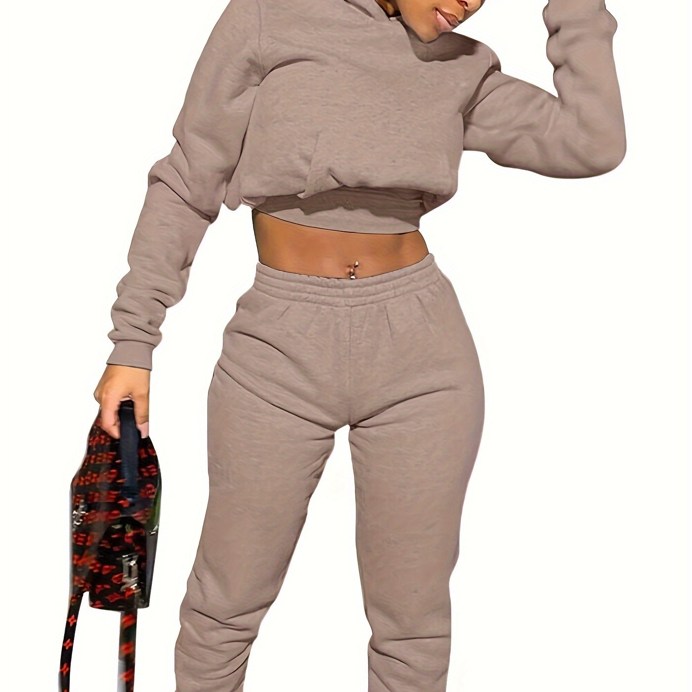 Women's Sport Suit: Solid Color Short Top + Sports Pants 652