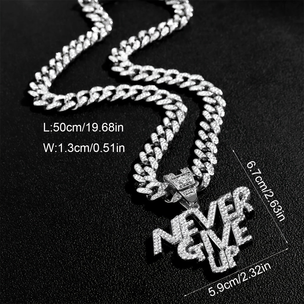 Hip Hop NEVER GIVE UP Design Alloy Pendant Chain Necklace