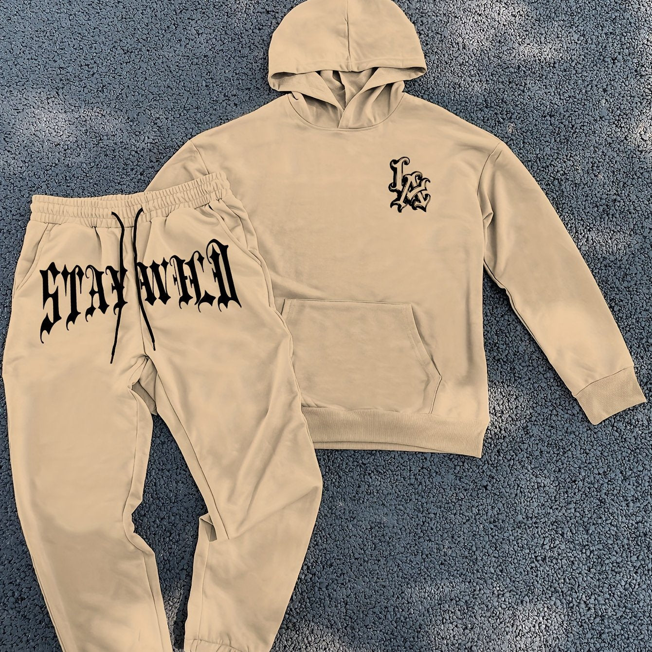 Men's Suit/Simple Bold Letter Print/Street Cool Style/Kangaroo Bag Loose Shoulder/Zipper Hoodie Sweatpants Set