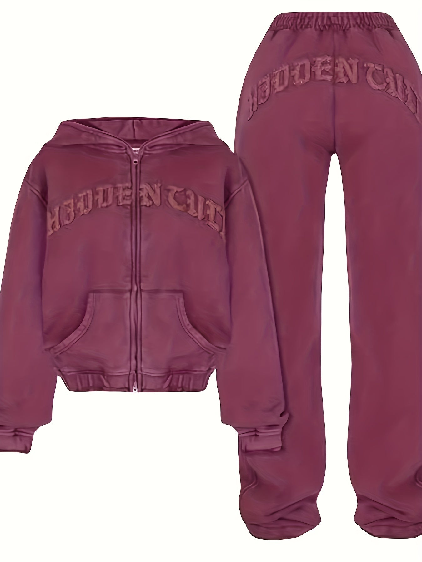 Comfortable Chic Women's Athletic Set - Adjustable Full-Zip Hoodie & Slim-Fit Pants with Letter Print Design