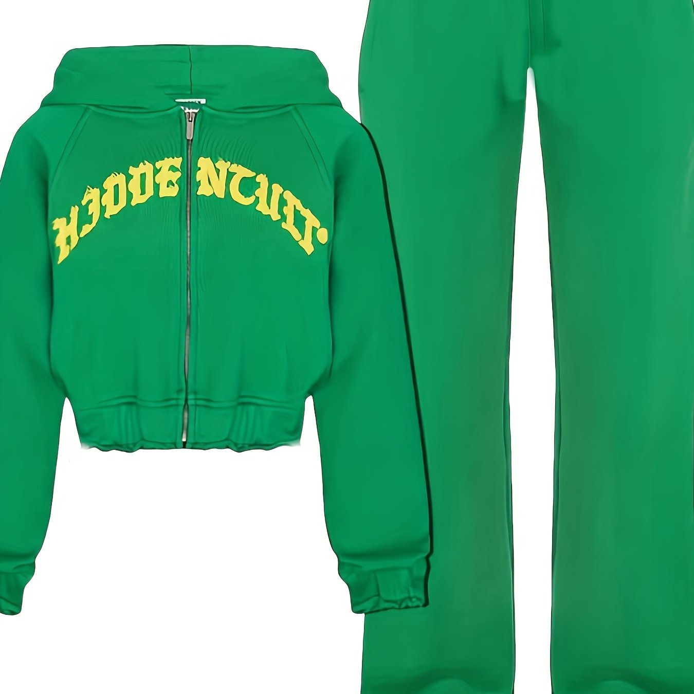 Comfortable Chic Women's Athletic Set - Adjustable Full-Zip Hoodie & Slim-Fit Pants with Letter Print Design