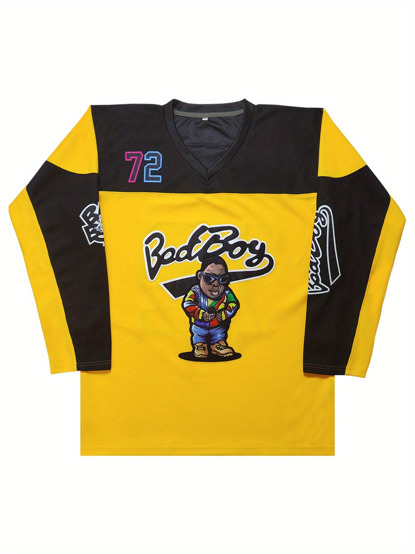 Men's #72 Yellow & Black Ice Hockey Jersey - V-Neck, Short Sleeve, Breathable Sports Uniform for Training & Competition, Polyester, Machine Washable