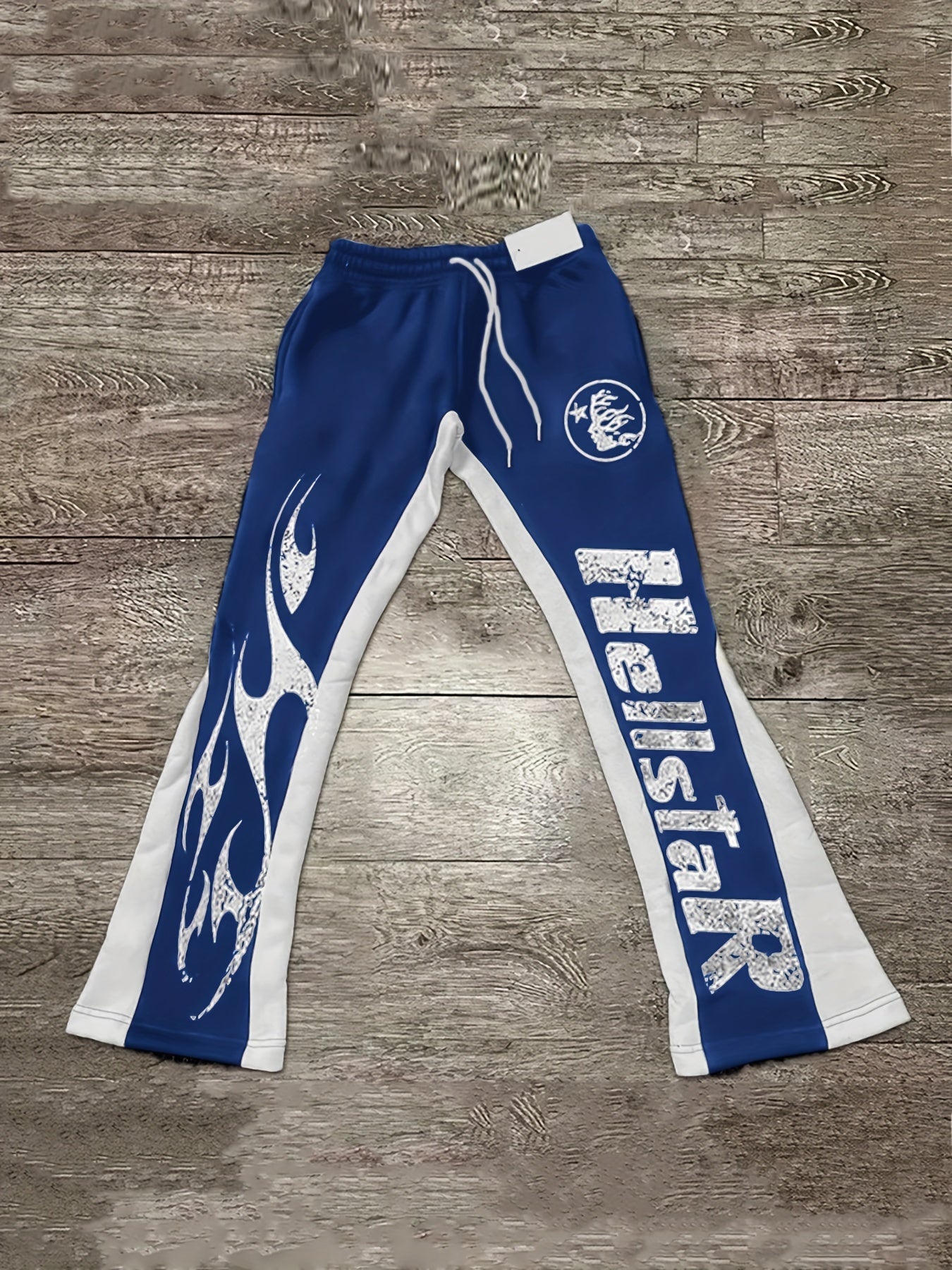 Men'S Casual Flare Leg Pants, Polyester Knit Fabric, Regular Fit, with Geometric Pattern, Asymmetrical Detail, Slight Stretch, for Fall/Winter Collection