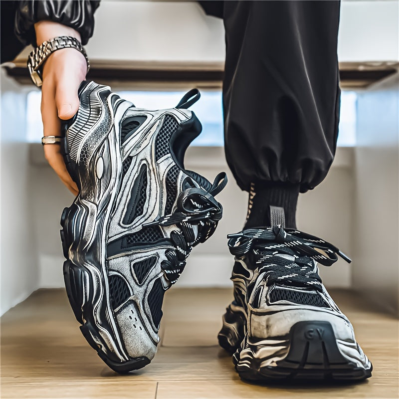 Men's Trendy Chunky Sneakers - Breathable Mesh, Lace-Up Casual Running Shoes with Thick Platform for All Seasons