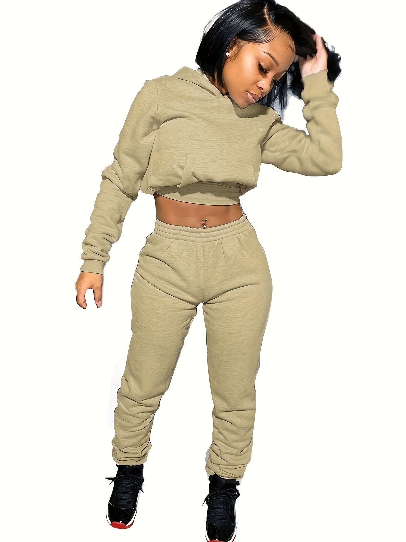Women's Sport Suit: Solid Color Short Top + Sports Pants 652