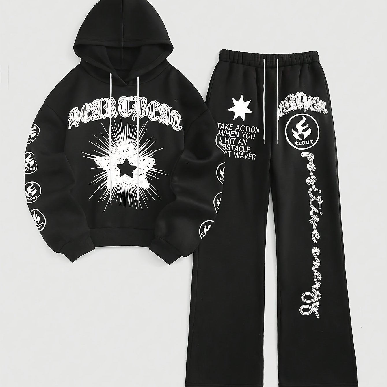 Stylish Plus Size Co-ords - Casual Letter Print Drawstring Hoodie and Pants Set for Women, Comfortable Long Sleeve Outfit with Adjustable Waistband and Relaxed Fit