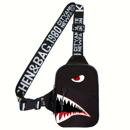 Shark Print Nylon Chest Bag - Stylish & Durable Crossbody Sling for Unisex, Adjustable One-Shoulder Fanny Pack Ideal for Sports, Travel & Outdoor Adventures