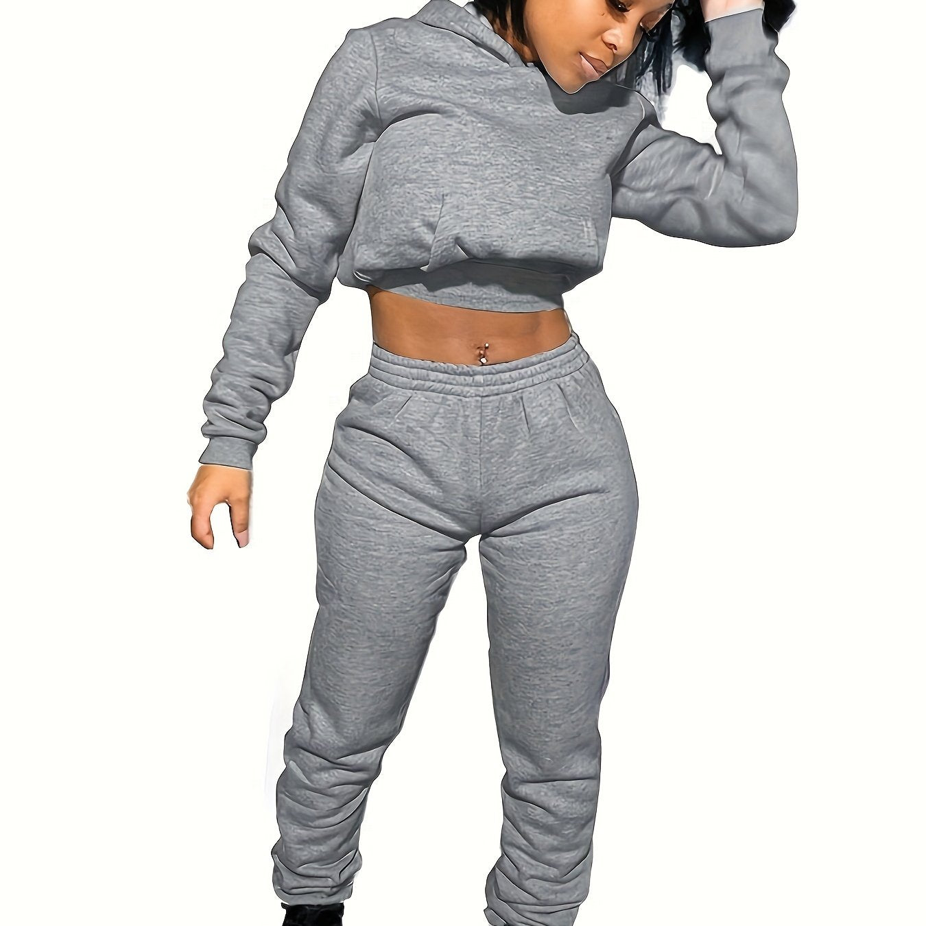 Women's Sport Suit: Solid Color Short Top + Sports Pants 652
