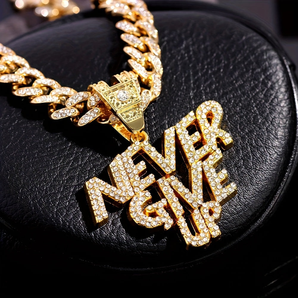 Hip Hop NEVER GIVE UP Design Alloy Pendant Chain Necklace