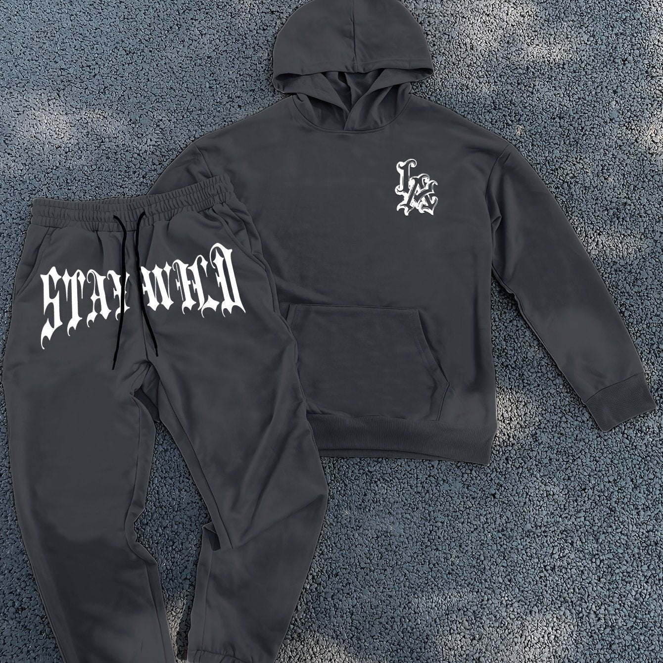 Men's Suit/Simple Bold Letter Print/Street Cool Style/Kangaroo Bag Loose Shoulder/Zipper Hoodie Sweatpants Set