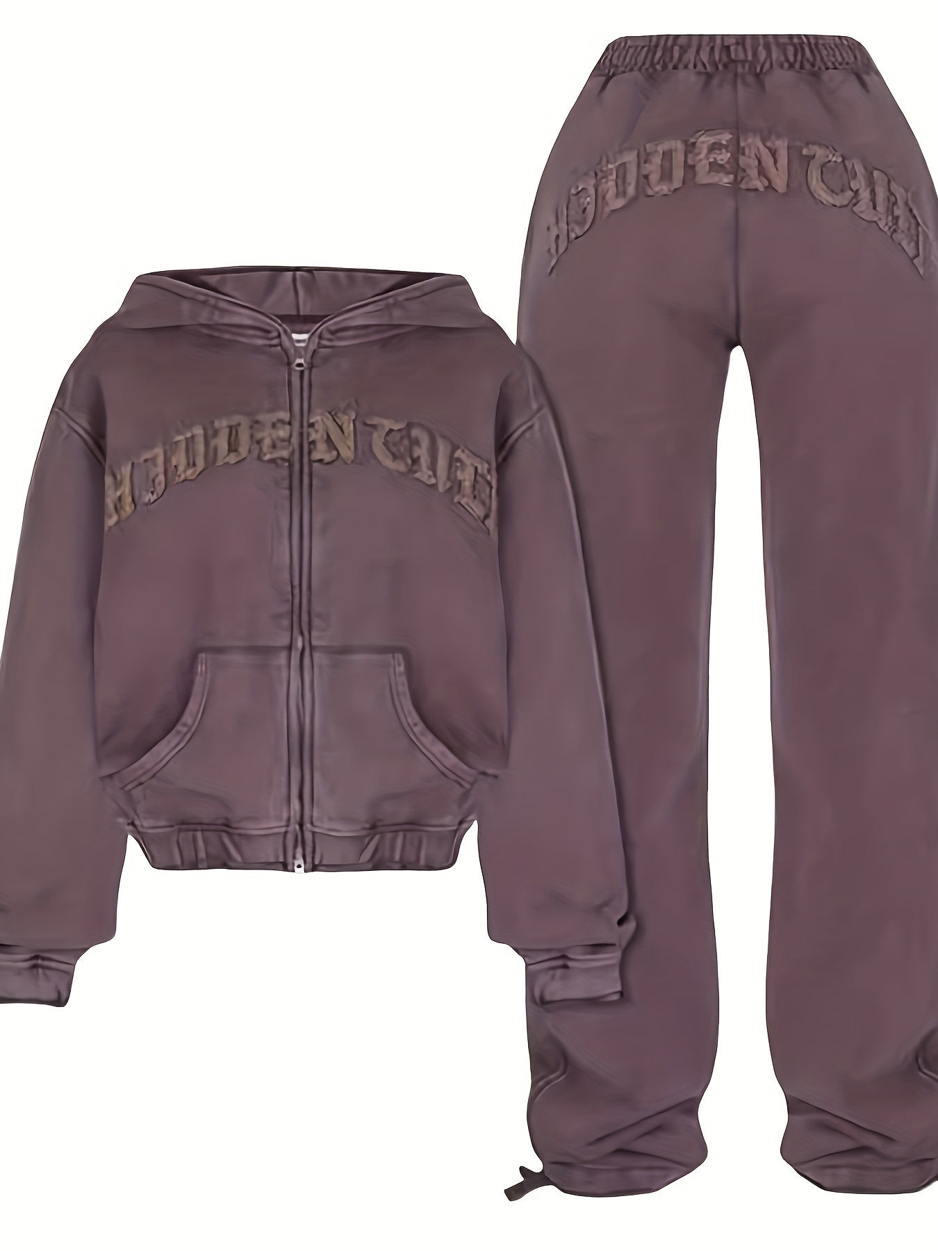 Comfortable Chic Women's Athletic Set - Adjustable Full-Zip Hoodie & Slim-Fit Pants with Letter Print Design