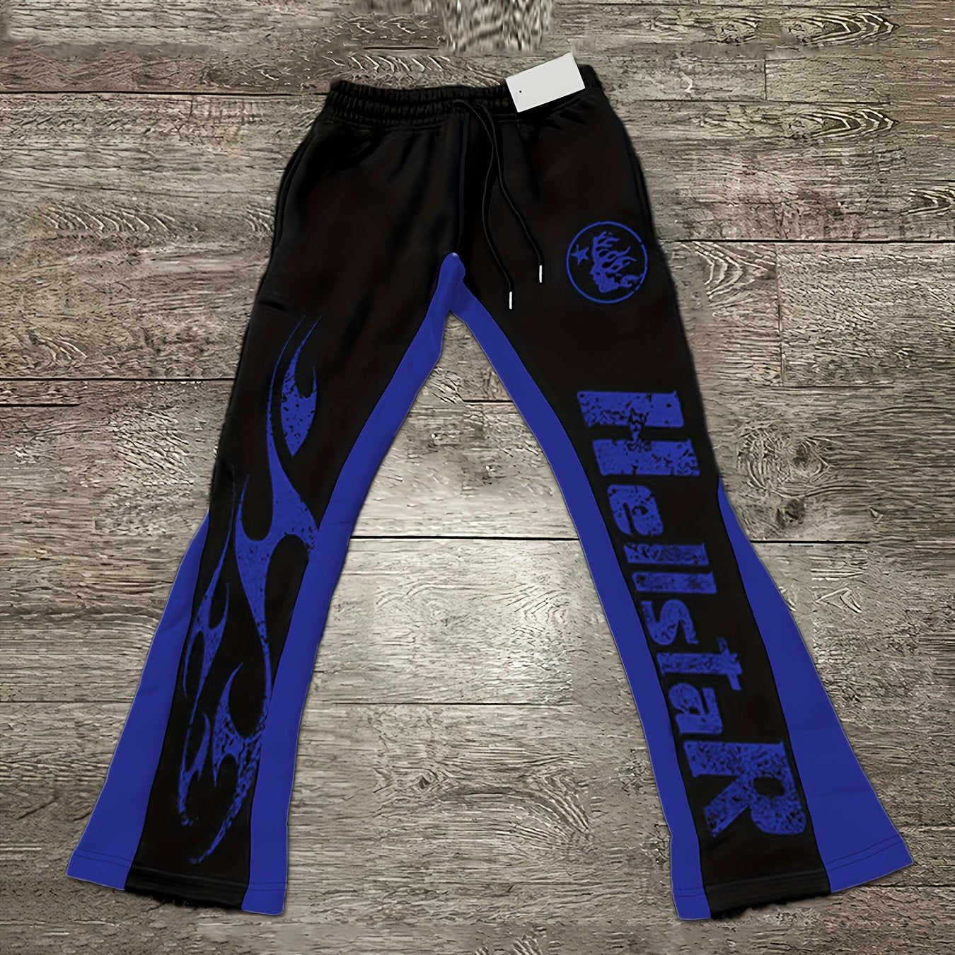 Men'S Casual Flare Leg Pants, Polyester Knit Fabric, Regular Fit, with Geometric Pattern, Asymmetrical Detail, Slight Stretch, for Fall/Winter Collection