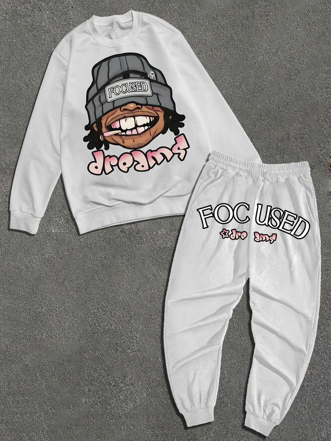 Men'S Casual Graffiti Print Sweatshirt and Pants Set, Crew Neck, Loose Fit, Knit Polyester 95%, 5% Elastane, Slight Stretch, Fall/Winter Lash Sets