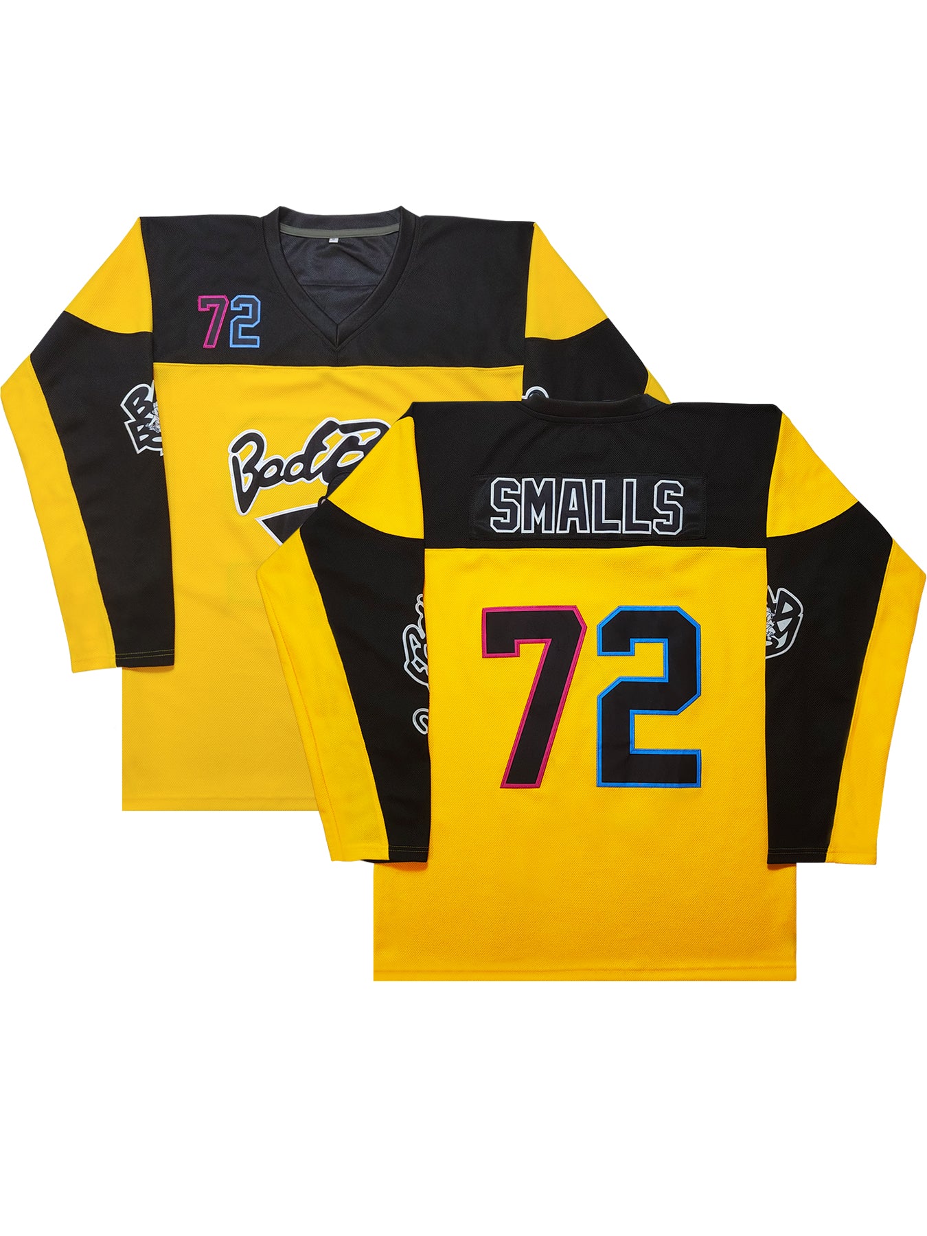 Men's #72 Yellow & Black Ice Hockey Jersey - V-Neck, Short Sleeve, Breathable Sports Uniform for Training & Competition, Polyester, Machine Washable