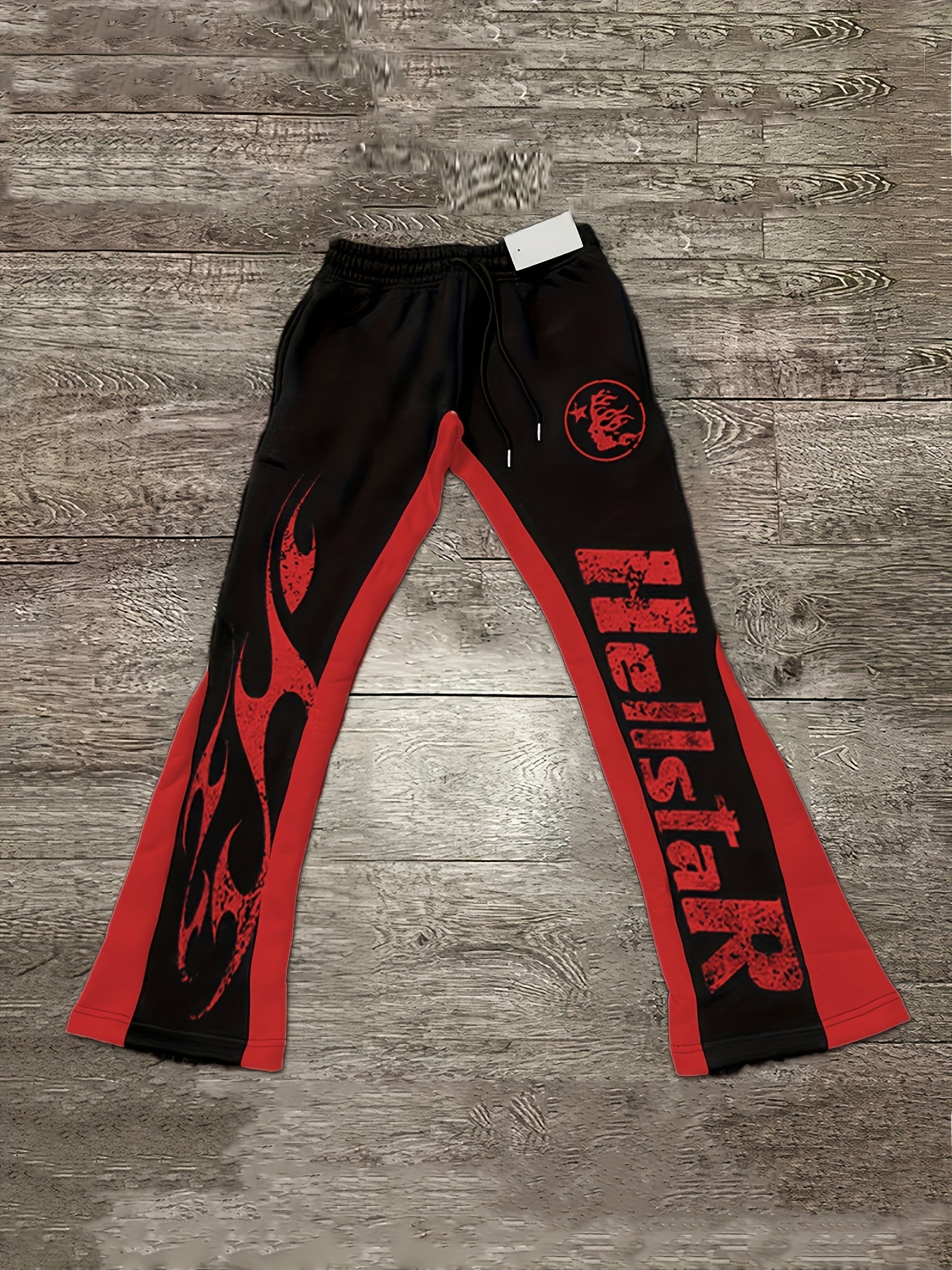 Men'S Casual Flare Leg Pants, Polyester Knit Fabric, Regular Fit, with Geometric Pattern, Asymmetrical Detail, Slight Stretch, for Fall/Winter Collection