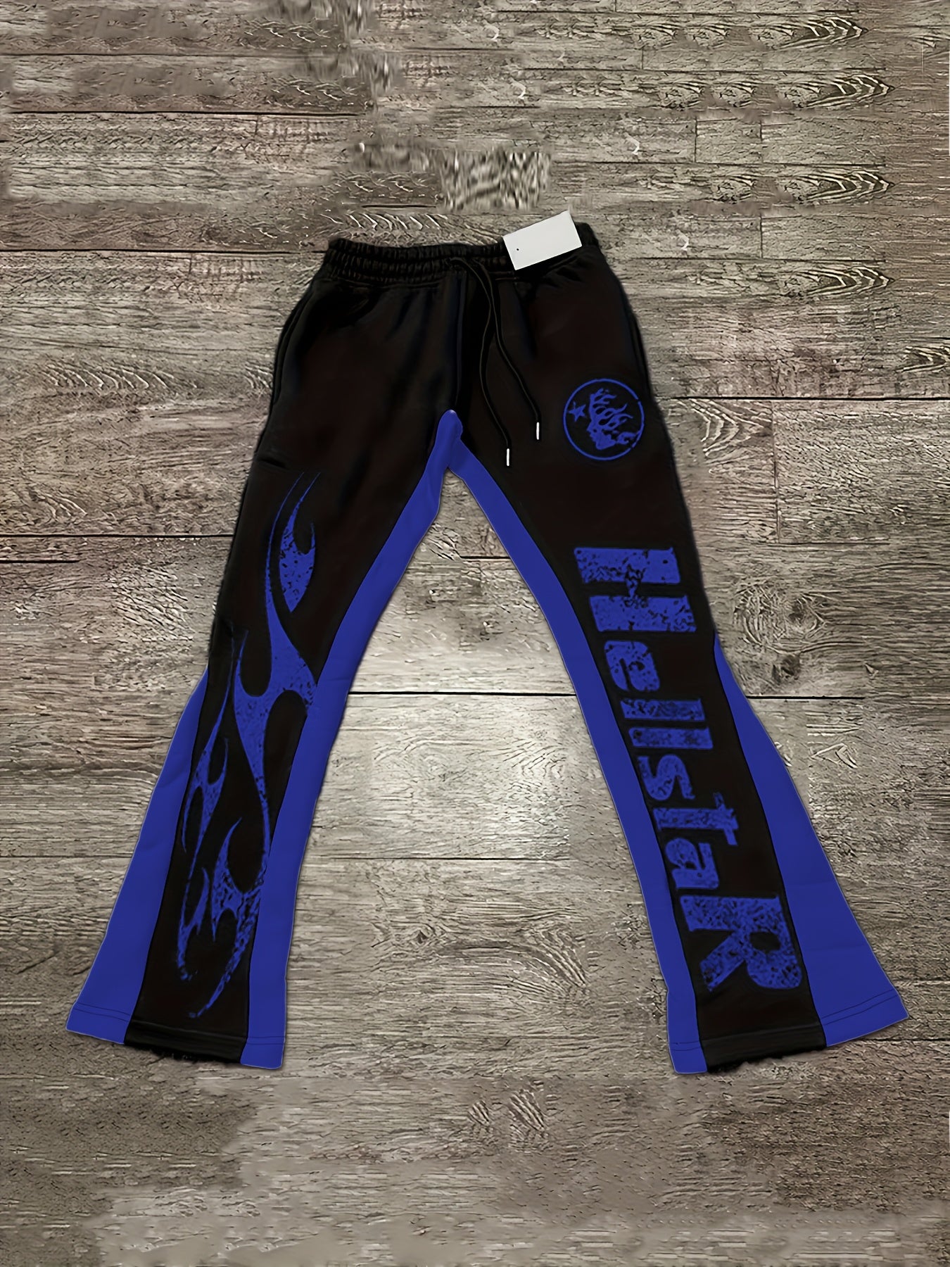 Men'S Casual Flare Leg Pants, Polyester Knit Fabric, Regular Fit, with Geometric Pattern, Asymmetrical Detail, Slight Stretch, for Fall/Winter Collection