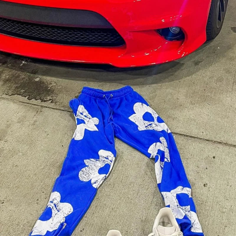 2024 American Winter Couple Y2k Hooded 2 Piece Sets Print Coats + Drawstring Pants Long Sleeve Sportswear Oversized Casual Suits