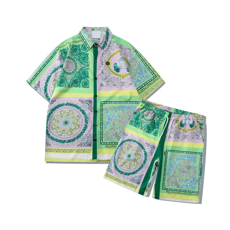 Dark Icon Full Printing Holiday Beach Men's Set Summer Thin Material Hawaiian Shirts and Shorts