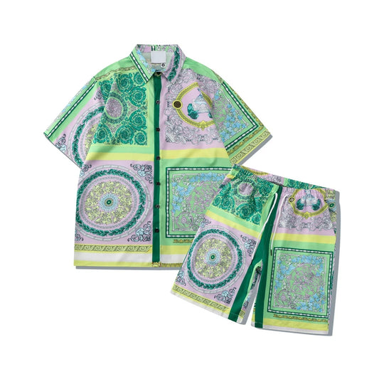 Dark Icon Full Printing Holiday Beach Men's Set Summer Thin Material Hawaiian Shirts and Shorts