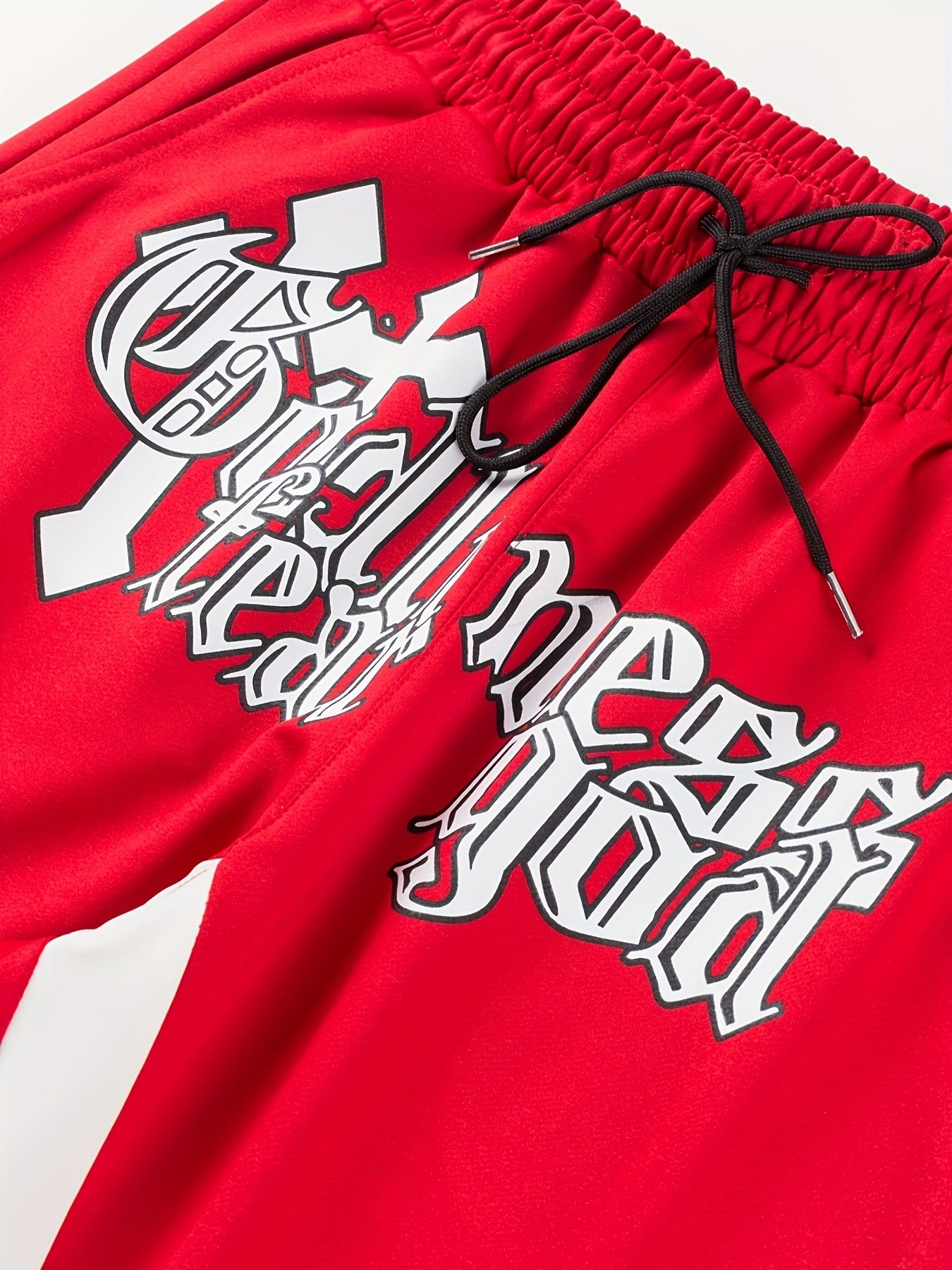 2pcs Men's Casual Jogger Pants with Elastic Waist & Drawstring - "GOD TEARS" Cross Print, Stretchy Polyester Fabric, Machine Washable - Ideal for Spring/Fall