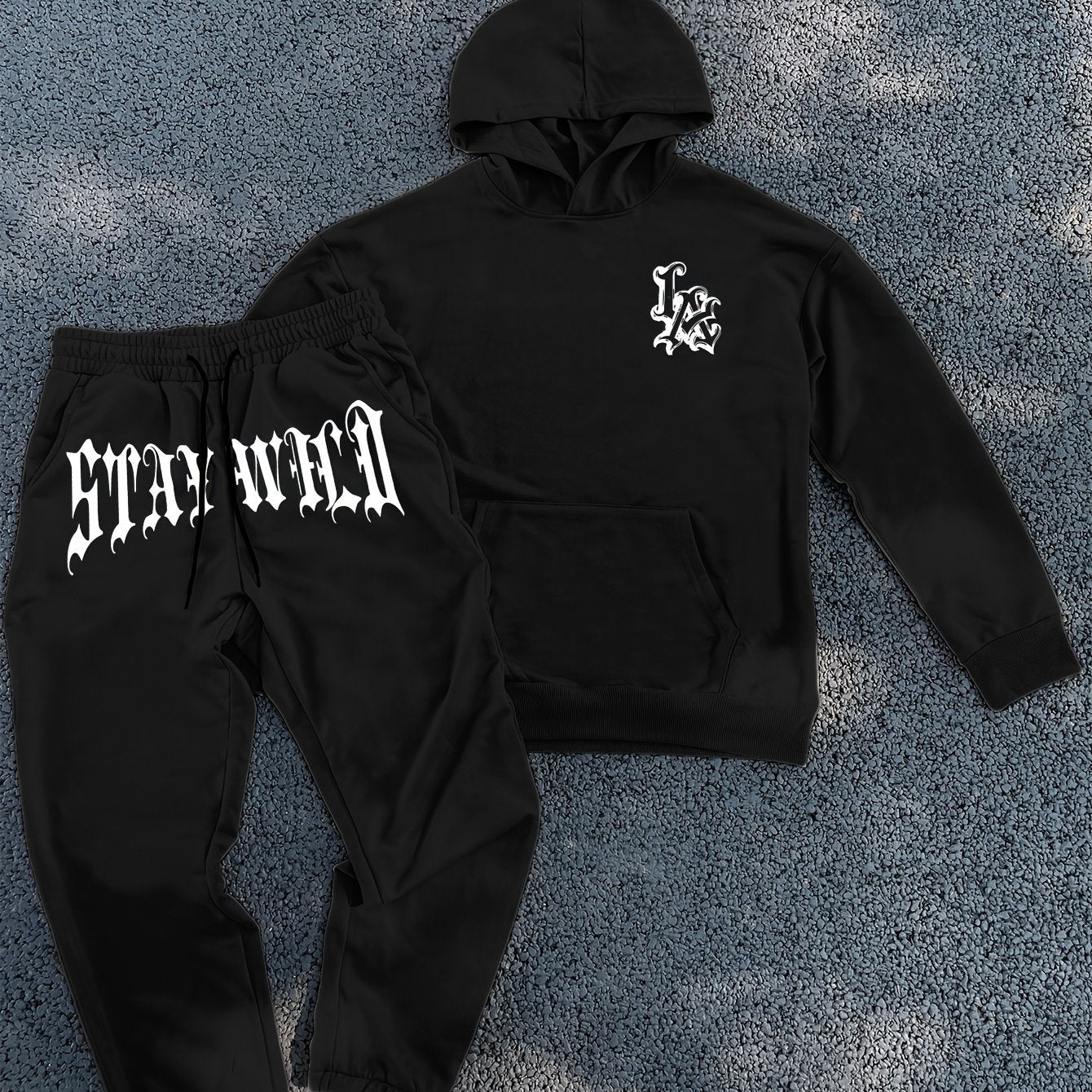 Men's Suit/Simple Bold Letter Print/Street Cool Style/Kangaroo Bag Loose Shoulder/Zipper Hoodie Sweatpants Set