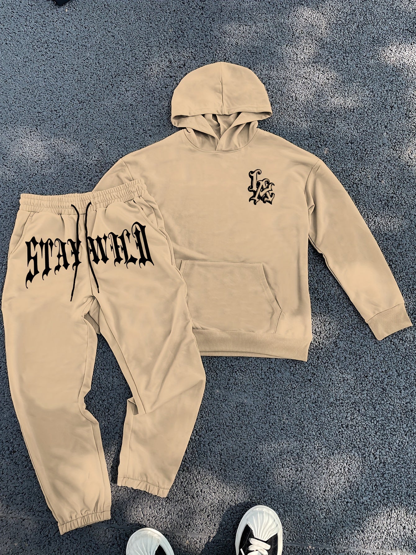 Men's Suit/Simple Bold Letter Print/Street Cool Style/Kangaroo Bag Loose Shoulder/Zipper Hoodie Sweatpants Set