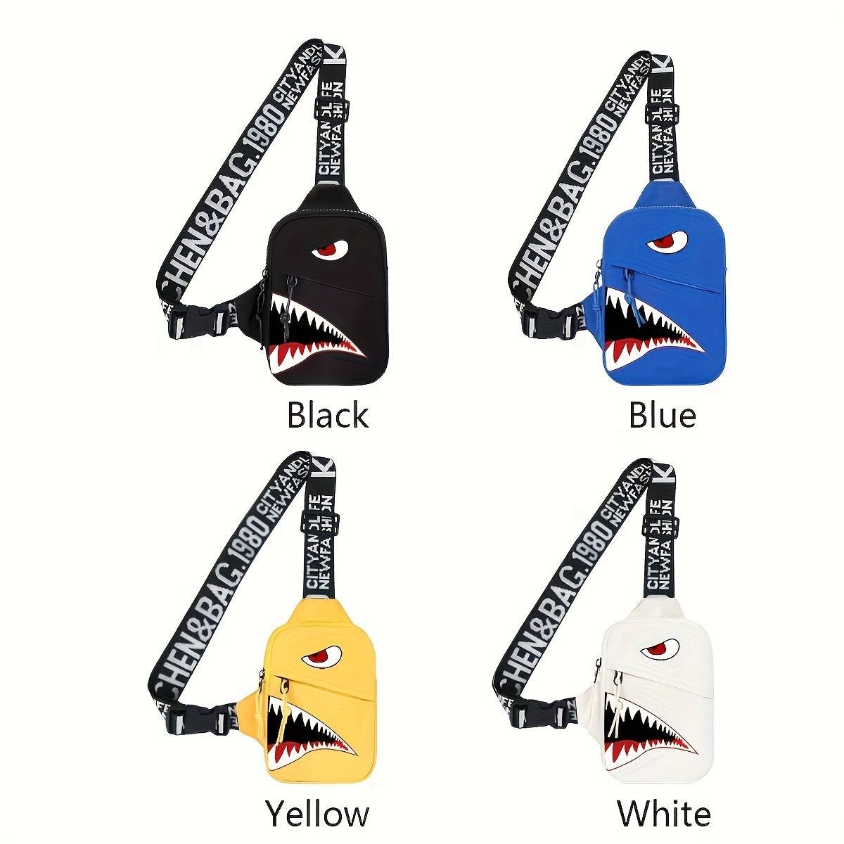 Shark Print Nylon Chest Bag - Stylish & Durable Crossbody Sling for Unisex, Adjustable One-Shoulder Fanny Pack Ideal for Sports, Travel & Outdoor Adventures
