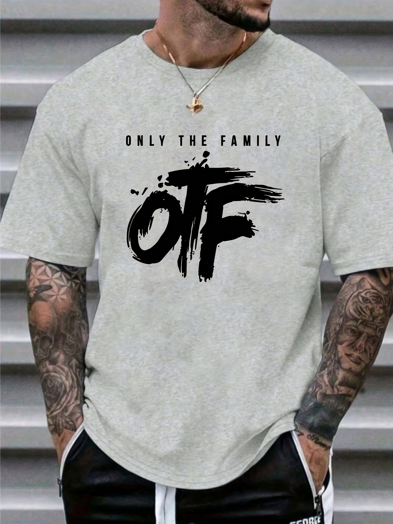 OTF Only The Family" Men's White Cotton T-Shirt - Casual & Modern Street Style, Round Neck, Short Sleeve, Summer Fashion Top with Black Brushstroke Design
