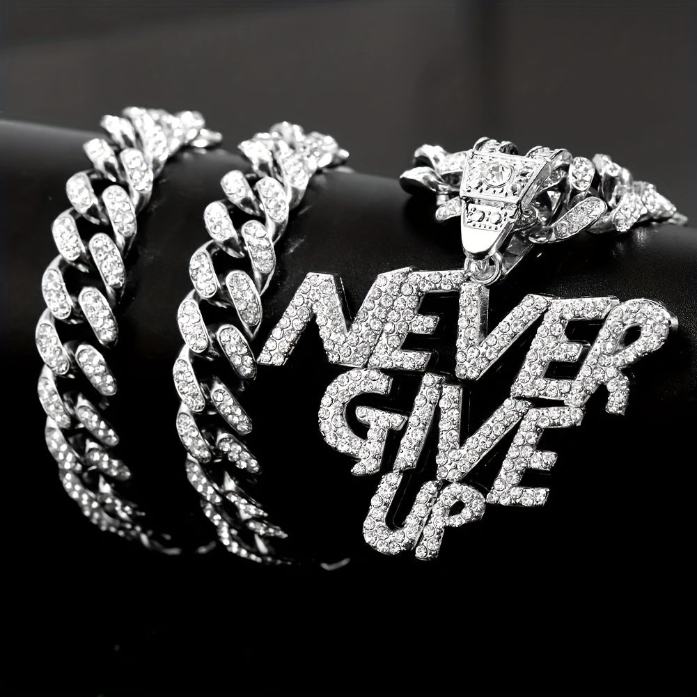 Hip Hop NEVER GIVE UP Design Alloy Pendant Chain Necklace