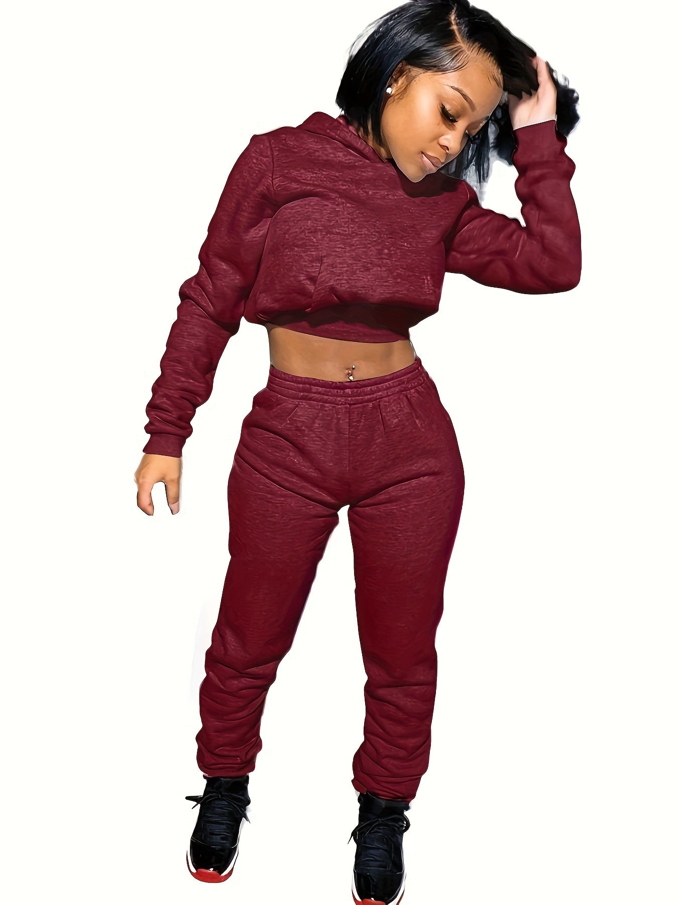 Women's Sport Suit: Solid Color Short Top + Sports Pants 652