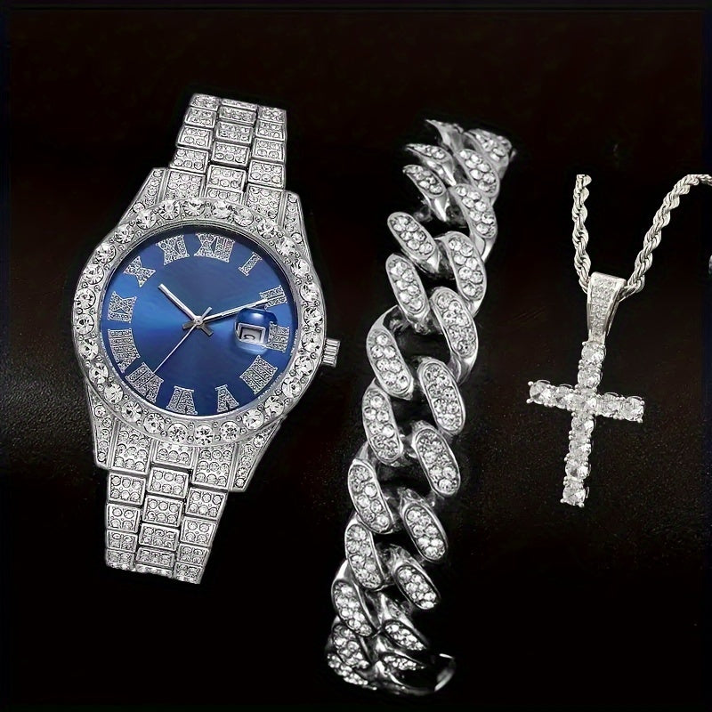 Set Of 3 Pieces And Set Of 4 Pieces, Men's Watch Set, Mayer Migu Necklace Bracelet Set, Men's Cross Necklace Set Gift