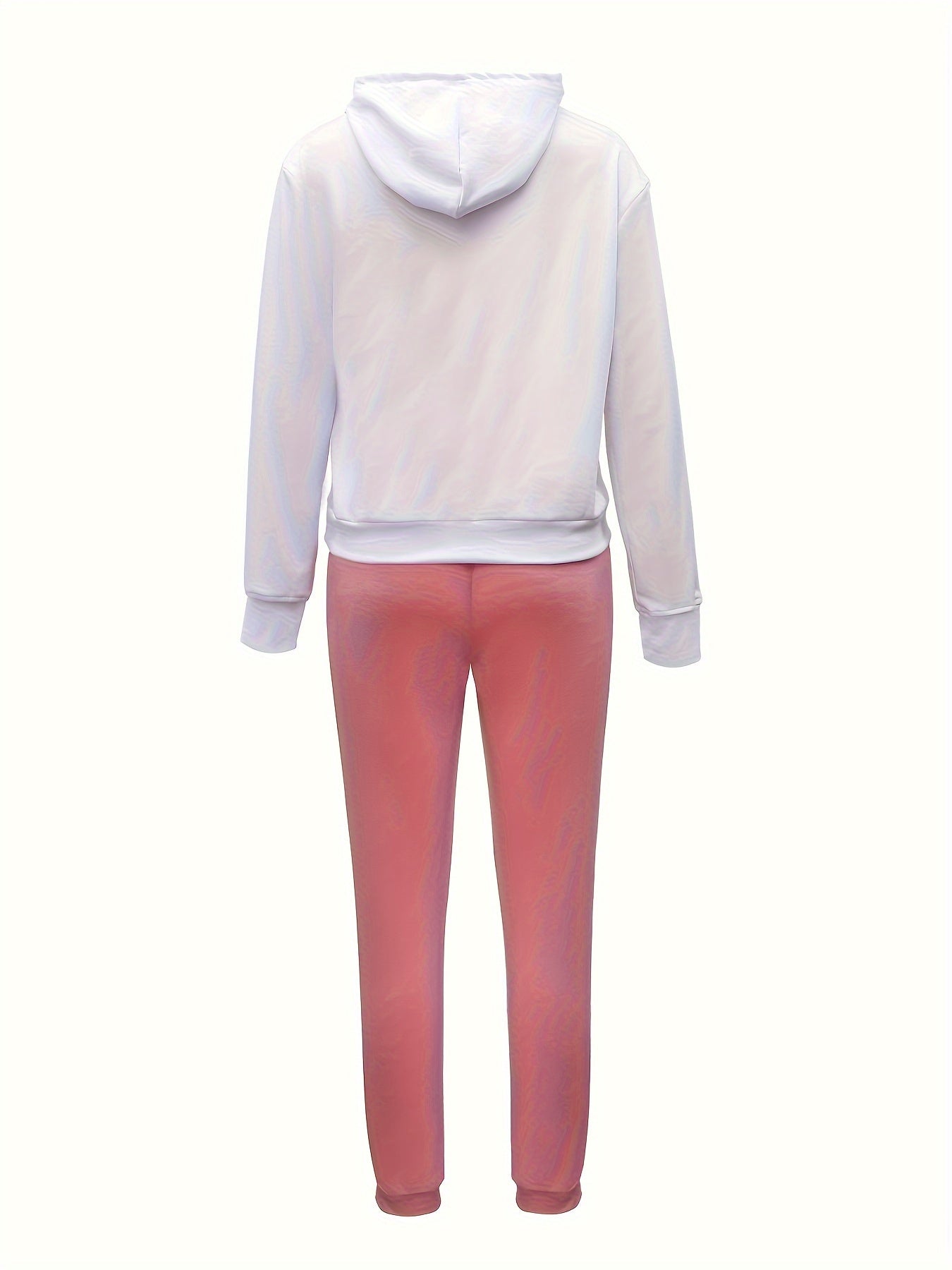 Bear Print Hoodie Two-piece Set, Casual Drop Shoulder Long Sleeve Kangaroo Pocket Drawstring Hoodies Sweatshirt & Drawstring Waist Slant Pockets Cuffed Pants Outfits, Women's Clothing