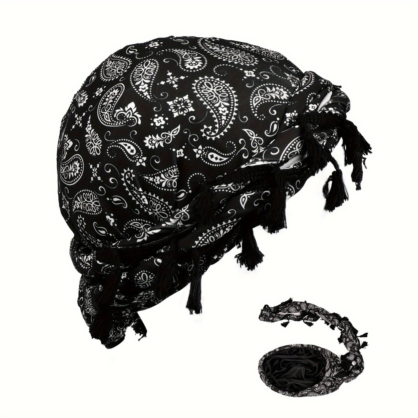 Vintage Paisley Bandana Headwrap with Tassels - Men's Fashion Accessory - Lightweight Knit - Printed Design - No Magnetic Features