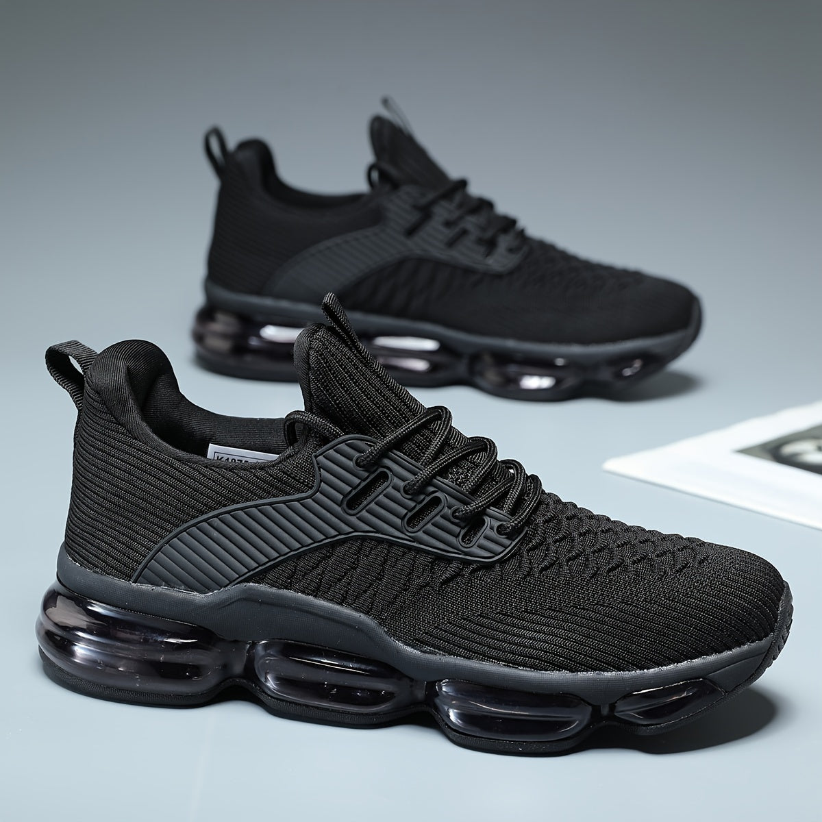 Men's Trendy Solid Colour Woven Knit Breathable Sneakers With Air Cushion, Comfy Non Slip Durable Shoes For Men's Outdoor Activities