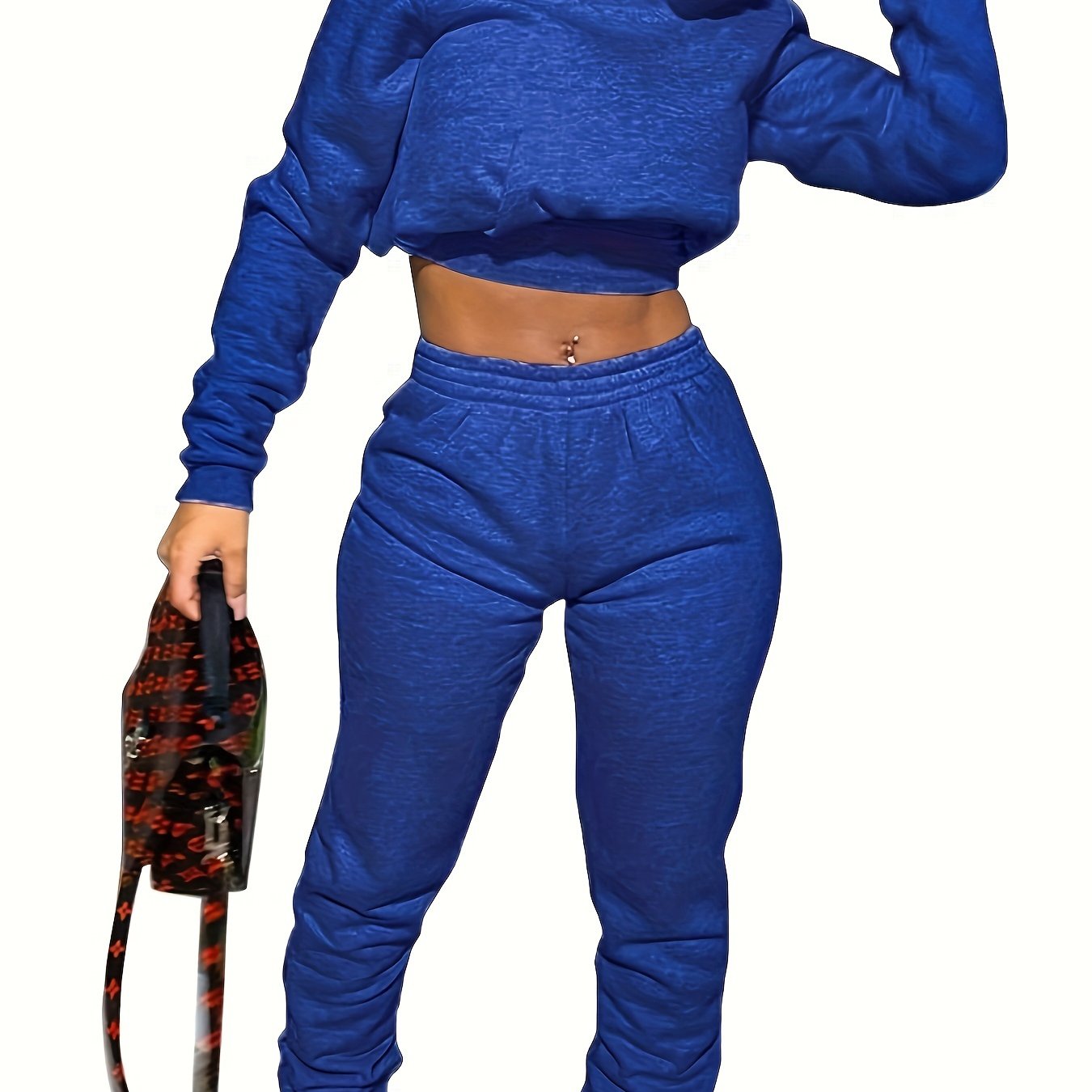 Women's Sport Suit: Solid Color Short Top + Sports Pants 652