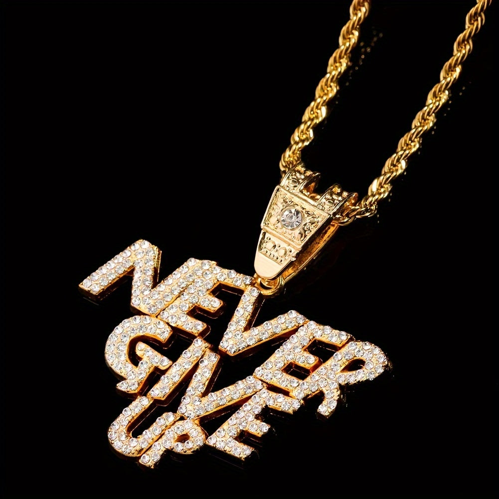 Hip Hop NEVER GIVE UP Design Alloy Pendant Chain Necklace