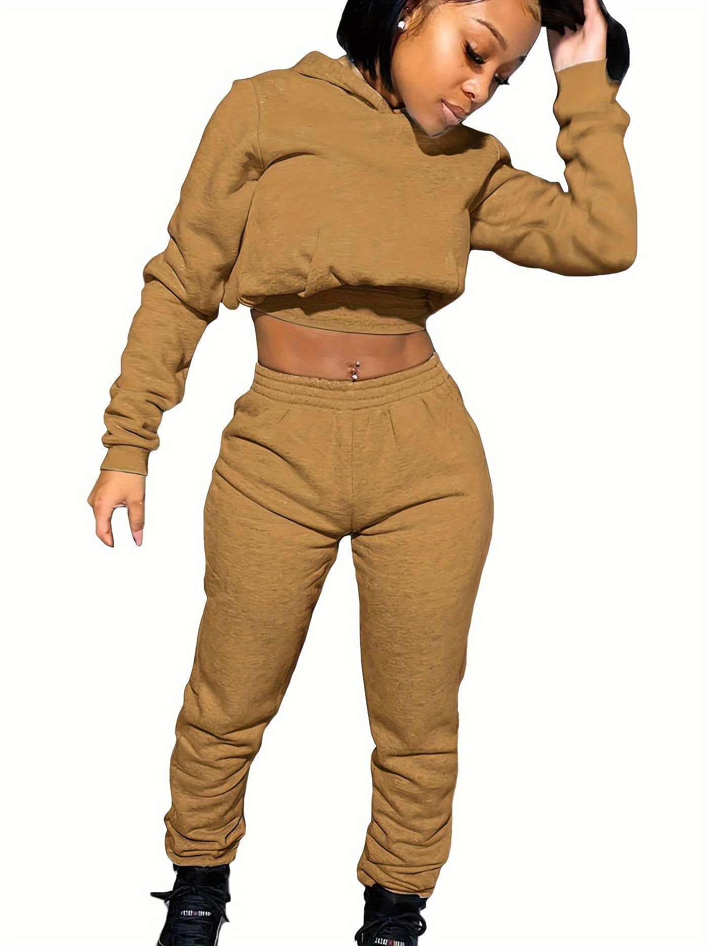 Women's Sport Suit: Solid Color Short Top + Sports Pants 652