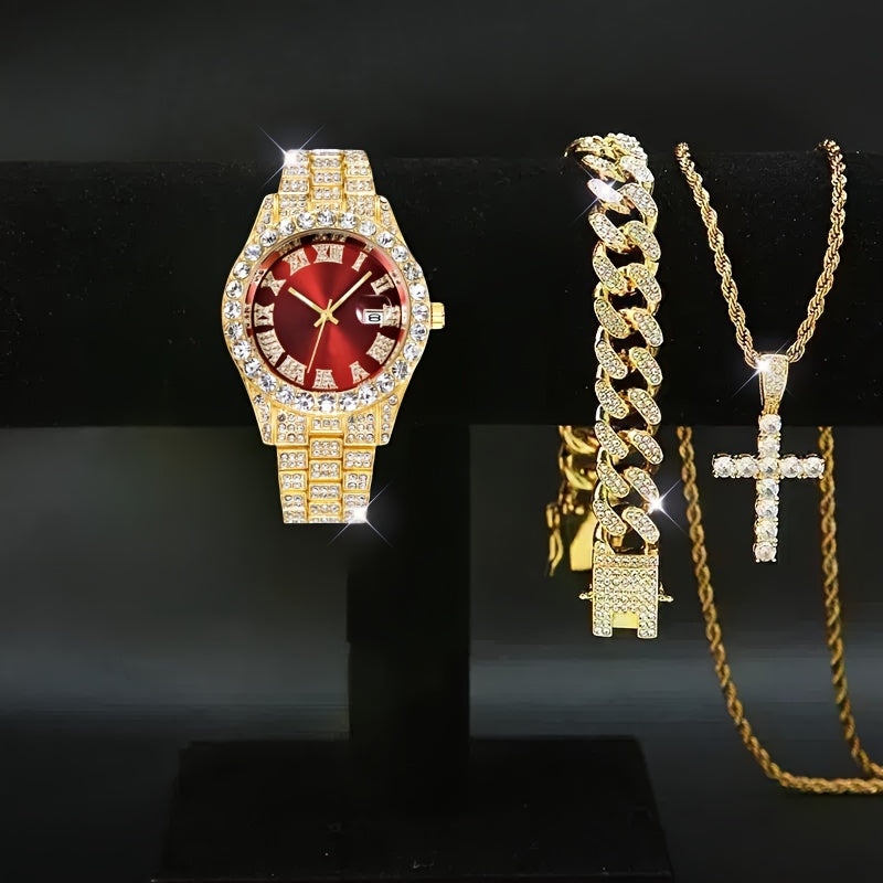 Set Of 3 Pieces And Set Of 4 Pieces, Men's Watch Set, Mayer Migu Necklace Bracelet Set, Men's Cross Necklace Set Gift