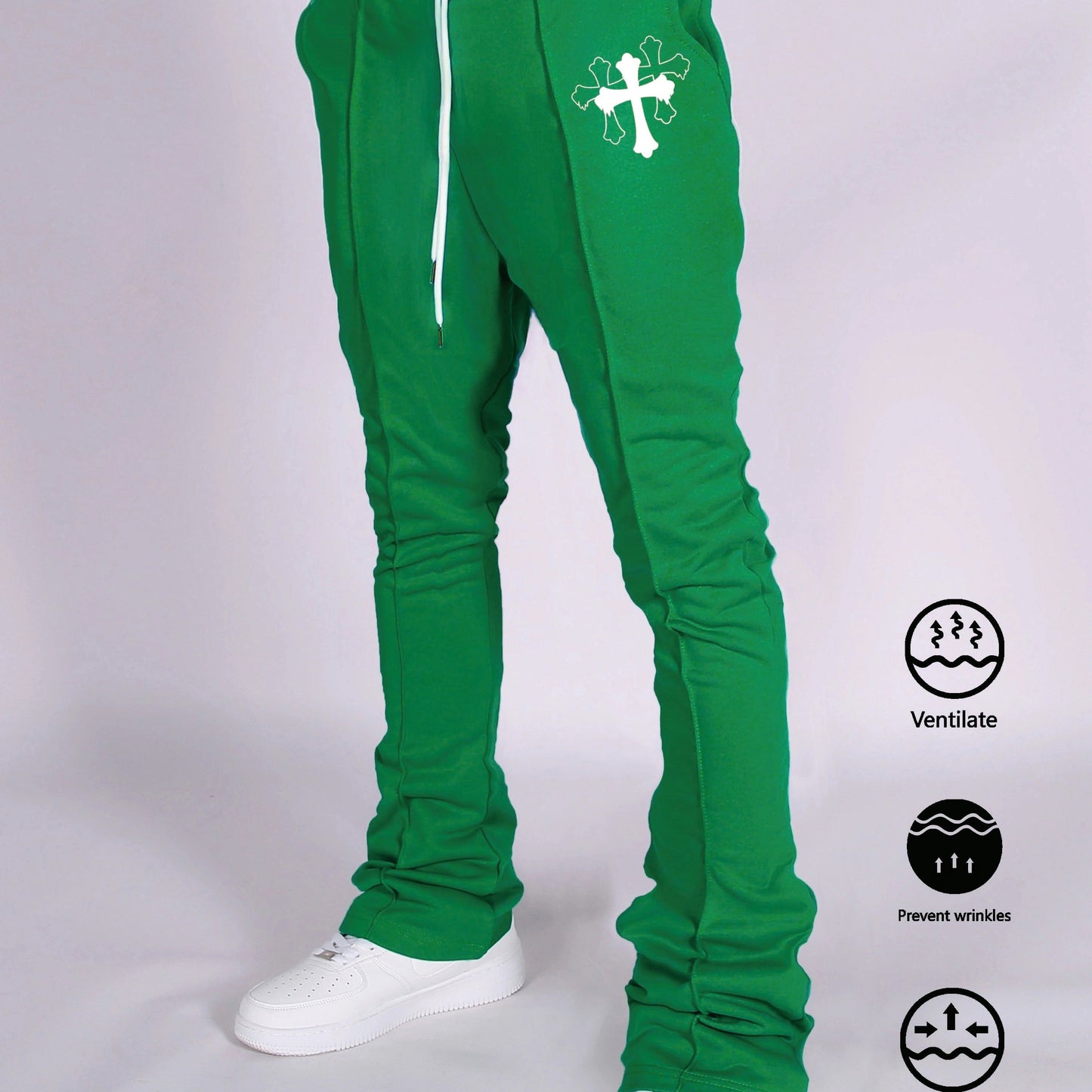 Men's Casual Drawstring Joggers with Cross Pattern - 100% Polyester, Slight Stretch Knit Fabric, Elastic Waist, Spring/Fall Season, Anti-Wrinkle, Breathable, Regular Fit Pants