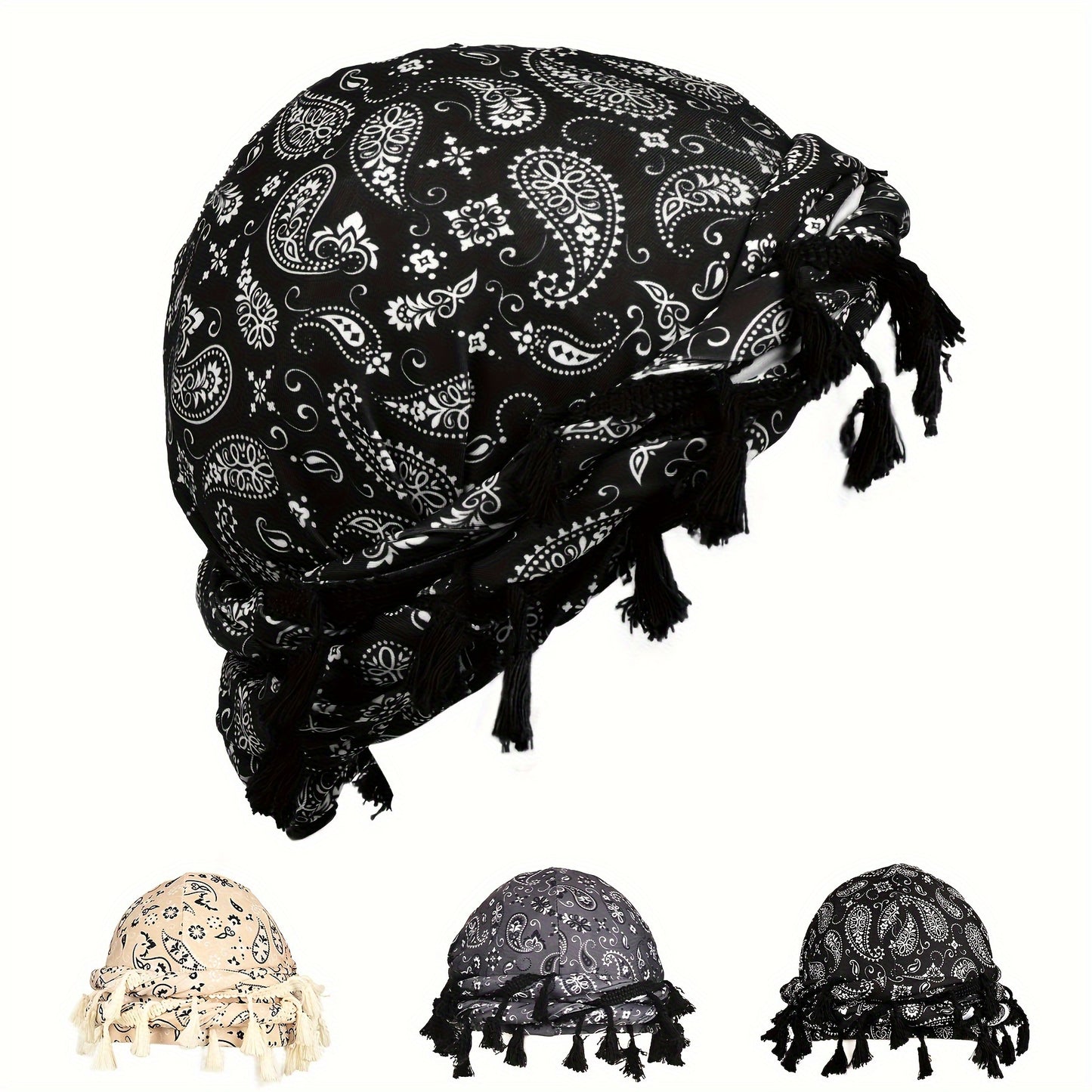 Vintage Paisley Bandana Headwrap with Tassels - Men's Fashion Accessory - Lightweight Knit - Printed Design - No Magnetic Features
