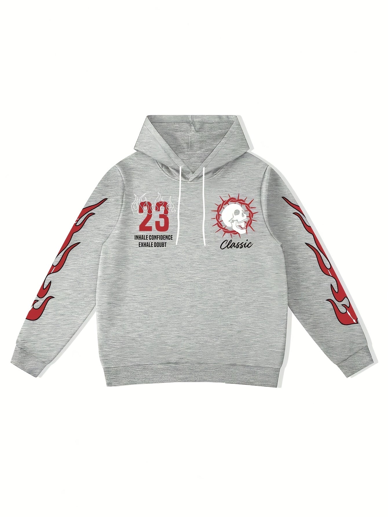 Men's Flame Graphic Hoodie & Sweatpants Set - "FIRE" 23 Print, Casual Streetwear, Polyester Blend, Machine Washable, 2pcs Tracksuit for Autumn/Winter, Essential Hoodie