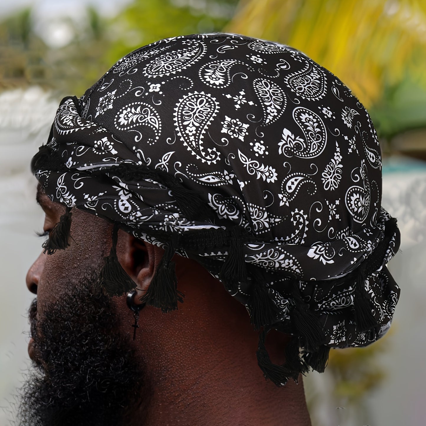 Vintage Paisley Bandana Headwrap with Tassels - Men's Fashion Accessory - Lightweight Knit - Printed Design - No Magnetic Features