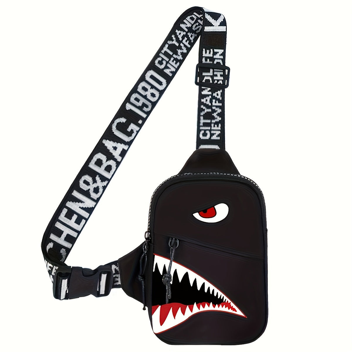 Shark Print Nylon Chest Bag - Stylish & Durable Crossbody Sling for Unisex, Adjustable One-Shoulder Fanny Pack Ideal for Sports, Travel & Outdoor Adventures