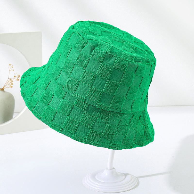 Plaid Embossed Bucket Hat Solid Color Trendy Casual Basin Hat Unisex Couple Fisherman Cap For Women Men