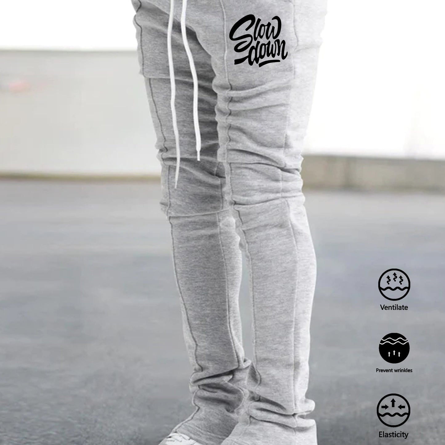 Men'S Casual Jogger Pants, Polyester 100% Knit Fabric, Slight Stretch, Regular Fit, Spring/Fall Season, 220g/m², Alphabet Pattern, Drawstring Detail, Regular Length - Trendy Hip Hop Rock Style