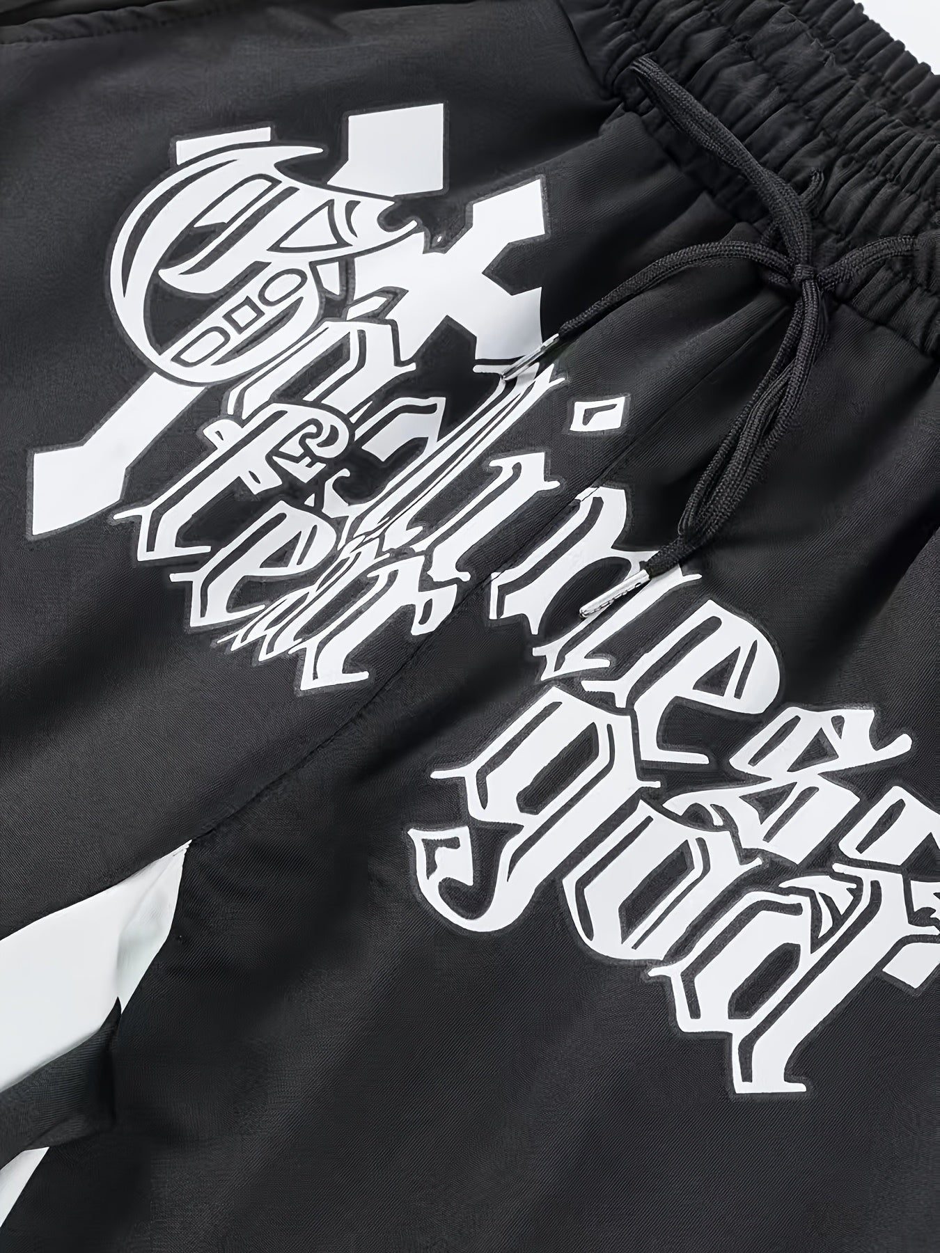 2pcs Men's Casual Jogger Pants with Elastic Waist & Drawstring - "GOD TEARS" Cross Print, Stretchy Polyester Fabric, Machine Washable - Ideal for Spring/Fall