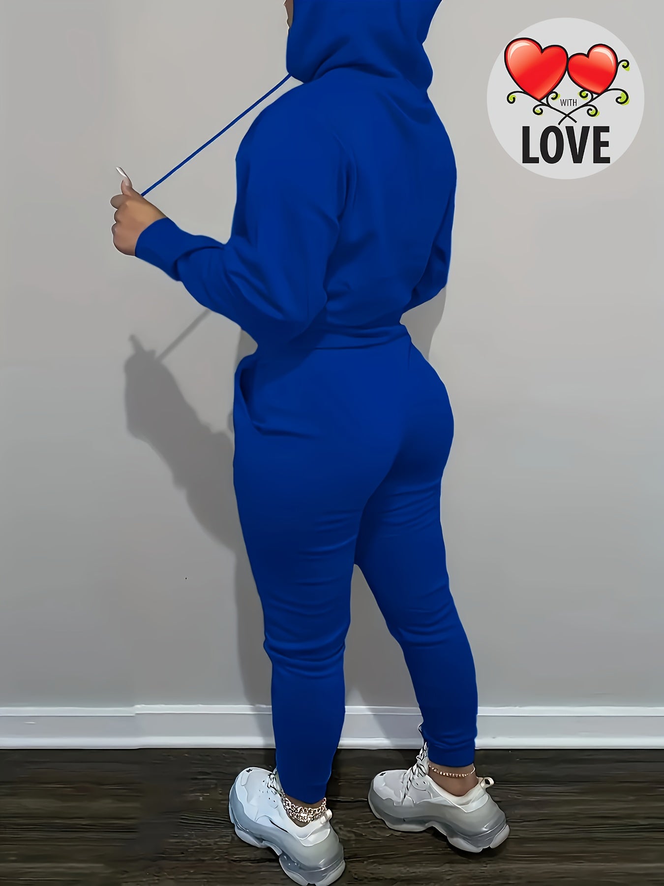 Women's Casual Pink Knit Two-Piece Set with Love Heart Print - Long Sleeve Hooded Top & Tie-Waist Pants, Polyester Blend, Perfect for Valentine's Day, Comfortable Clothing|Matching Set|Knit Polyester