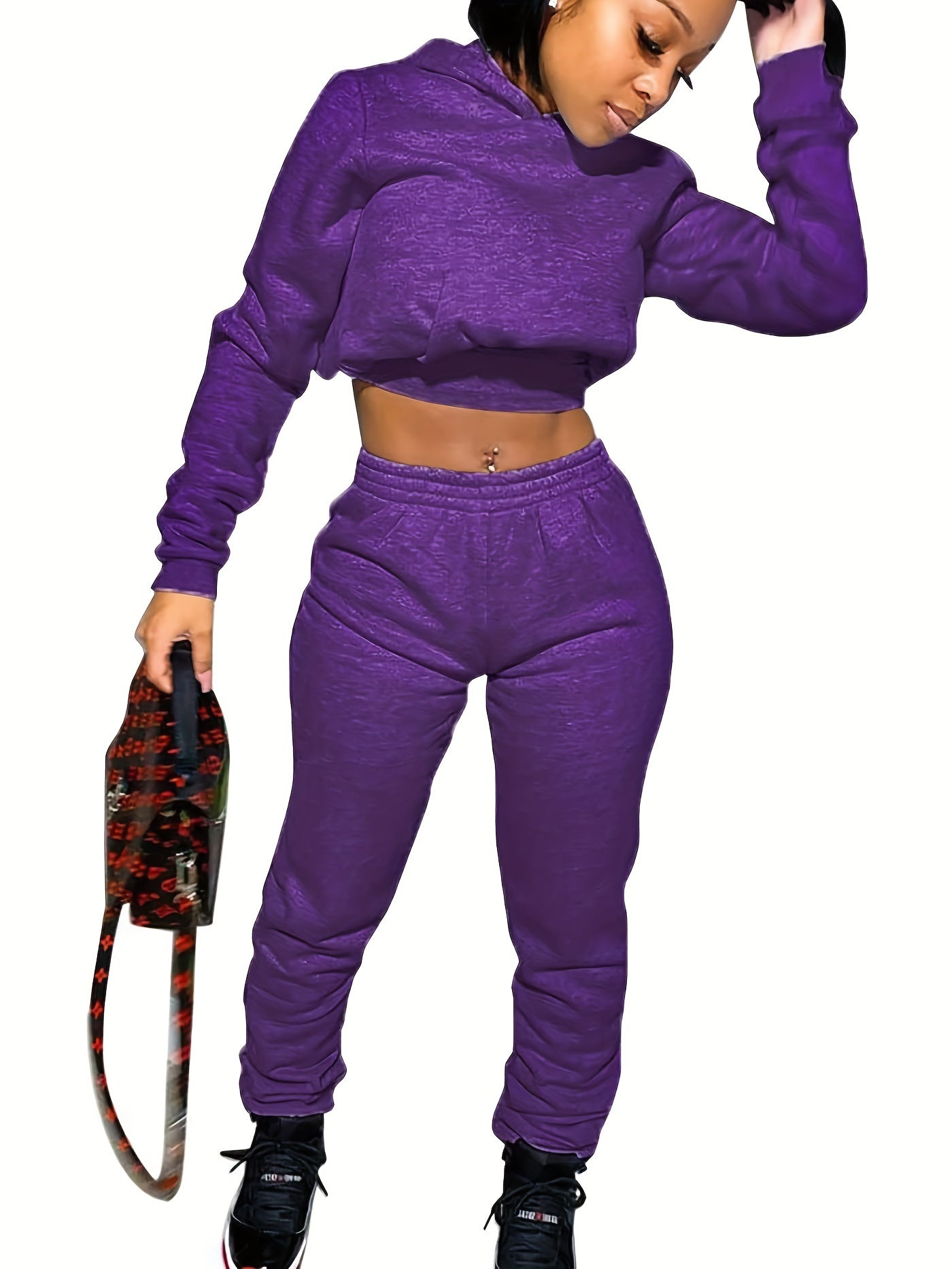 Women's Sport Suit: Solid Color Short Top + Sports Pants 652