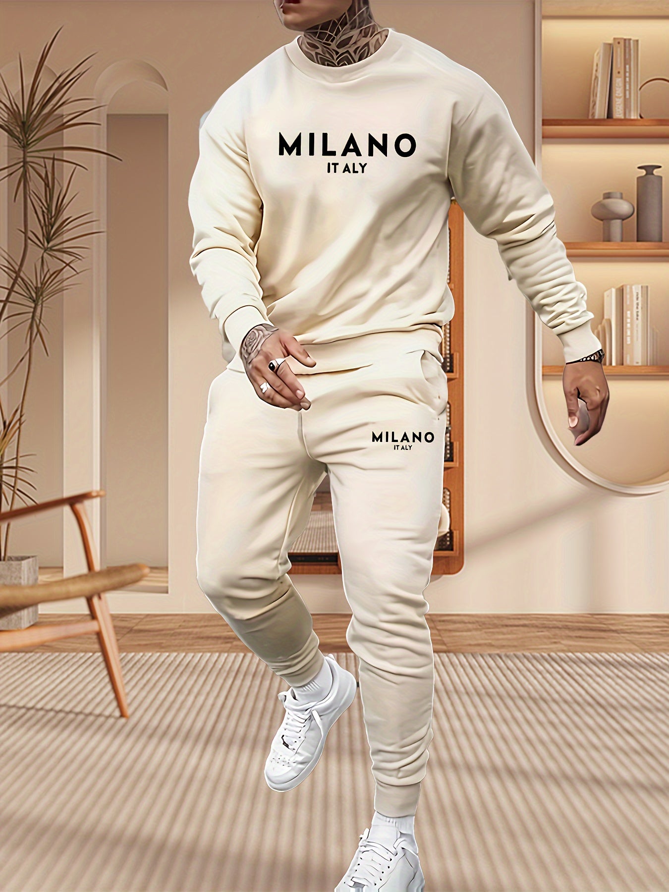 Print Men's Two-piece Set Trendy Clothing Printed Hoodie Two-piece Set Sweatshirt and Pants Sweatshirt and Jogging Pants Set