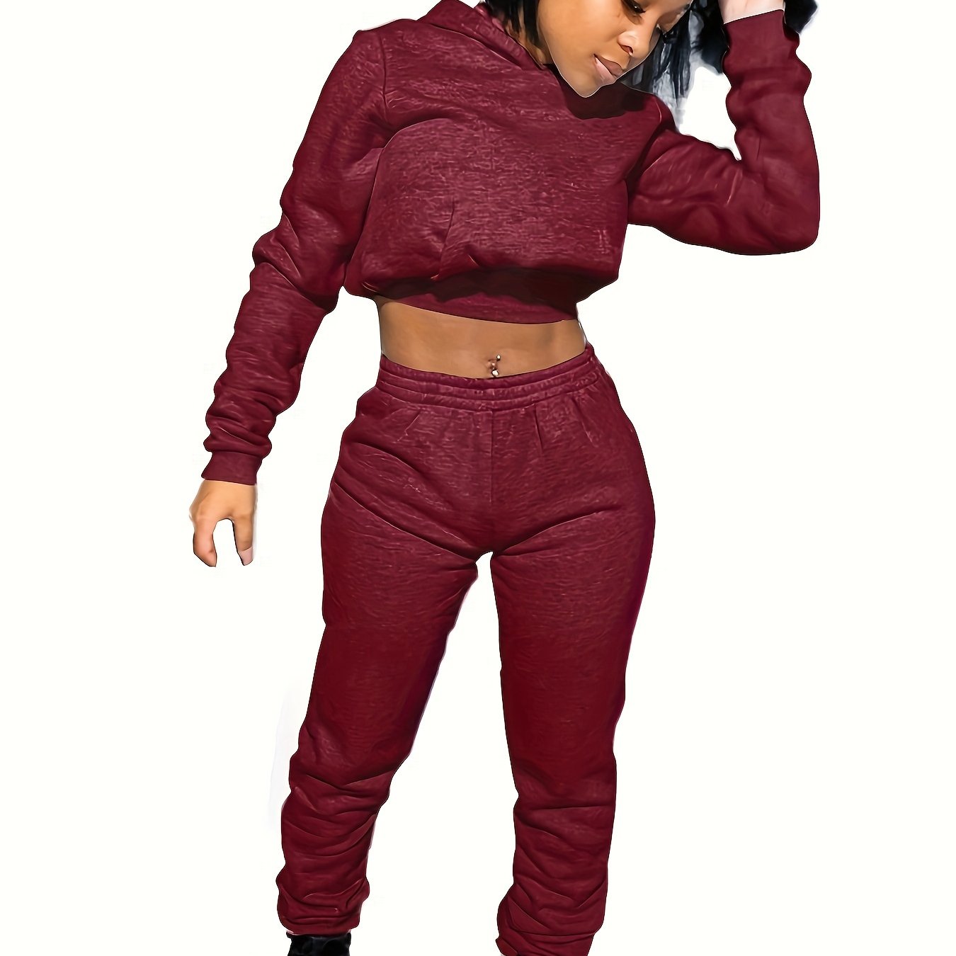 Women's Sport Suit: Solid Color Short Top + Sports Pants 652